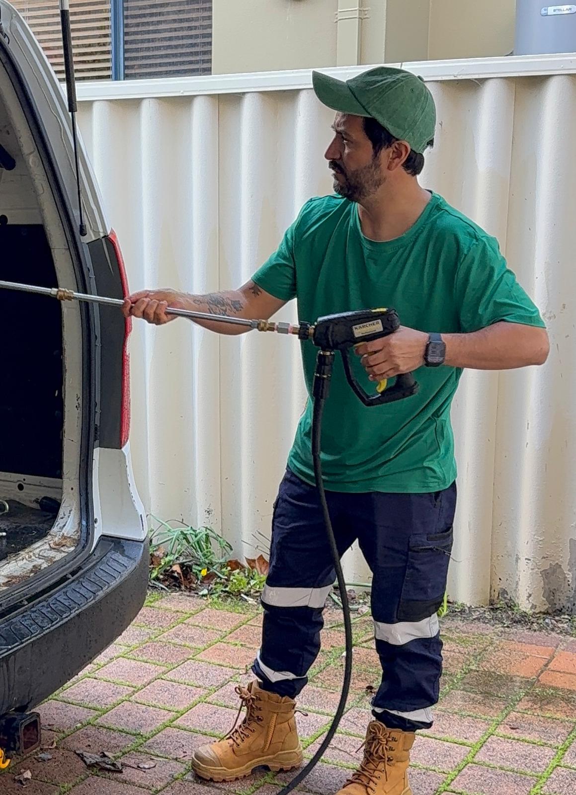 Juan Gomez pressure washing with a Kärcher Professional machine in Perth